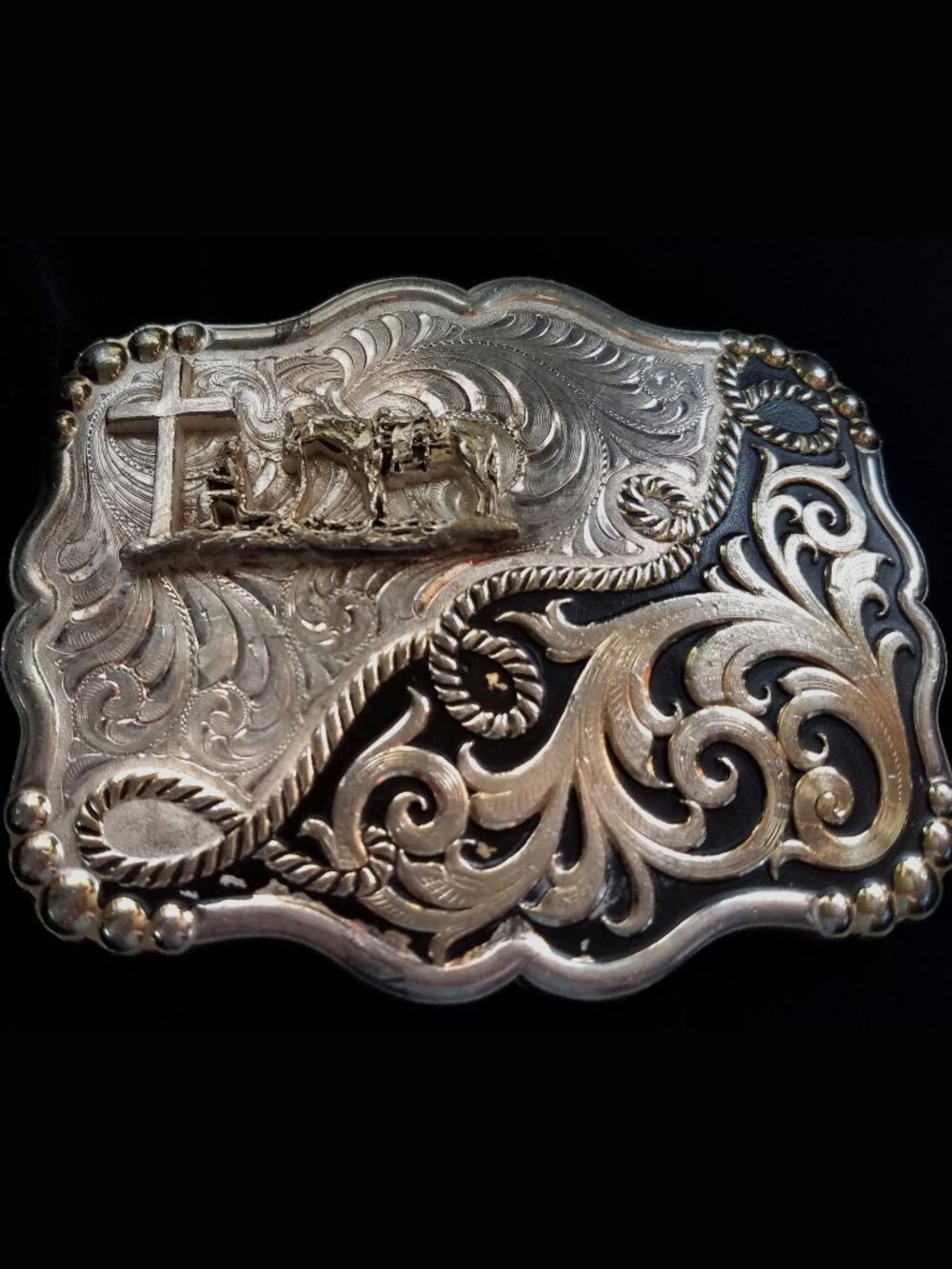 Montana Silversmiths Ornate Silver Praying Cowboy Western Belt Buckle